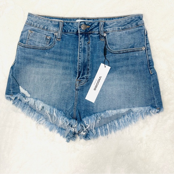 VIGOSS ACE High Rise Frayed Hem Jean Shorts Light Blue Wash Size 31 = 7 - Picture 3 of 11